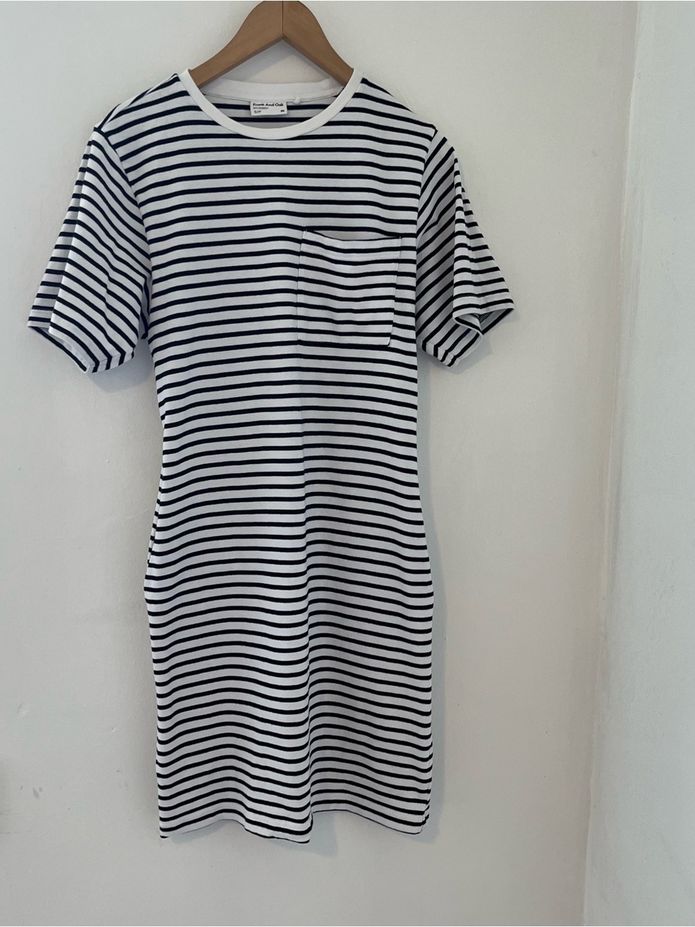 Frank & Oak White and Black Striped Pocket Tee Mini Dress